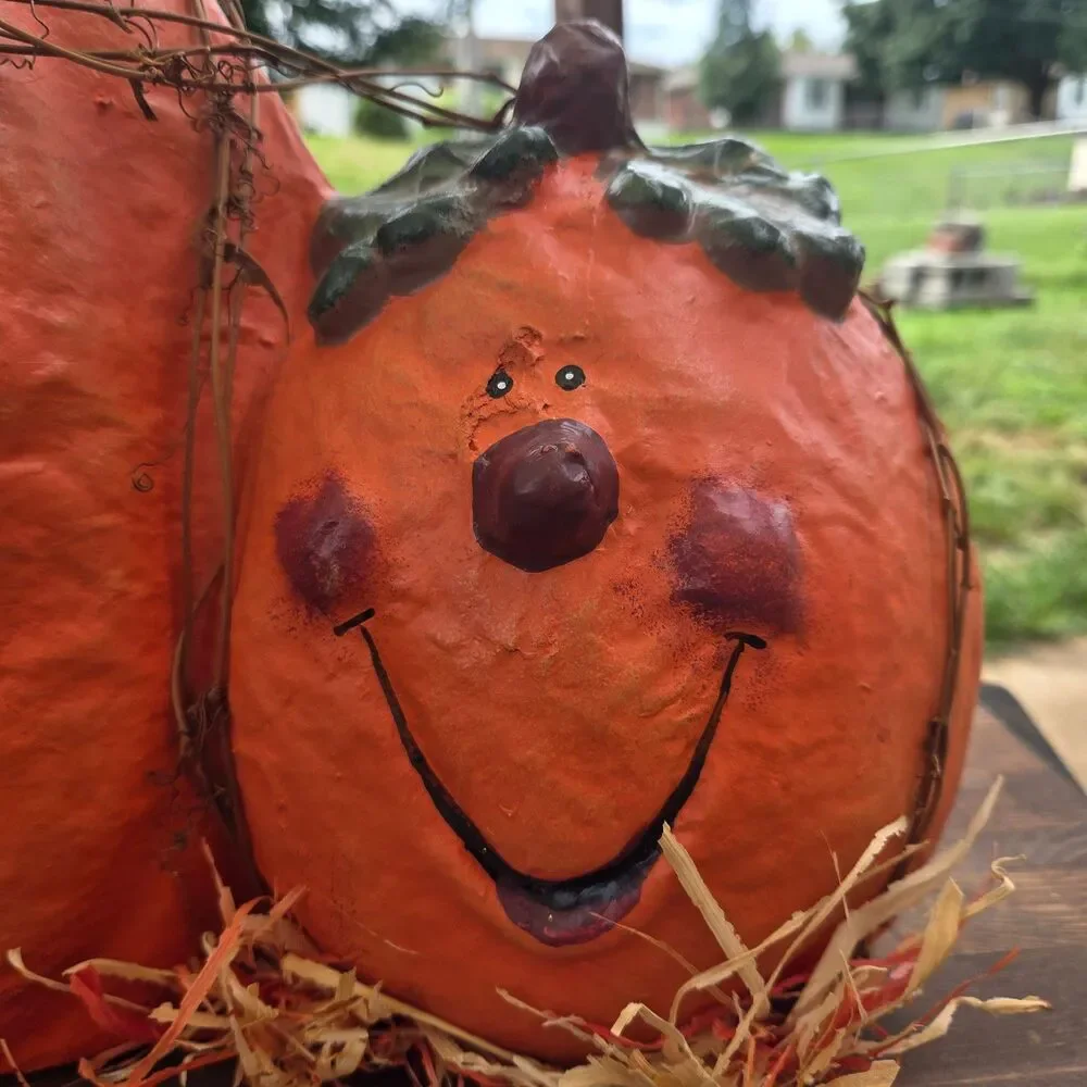 Paper Mache Pumpkin Trio Primitive Folk Art Halloween Fall Decor 18